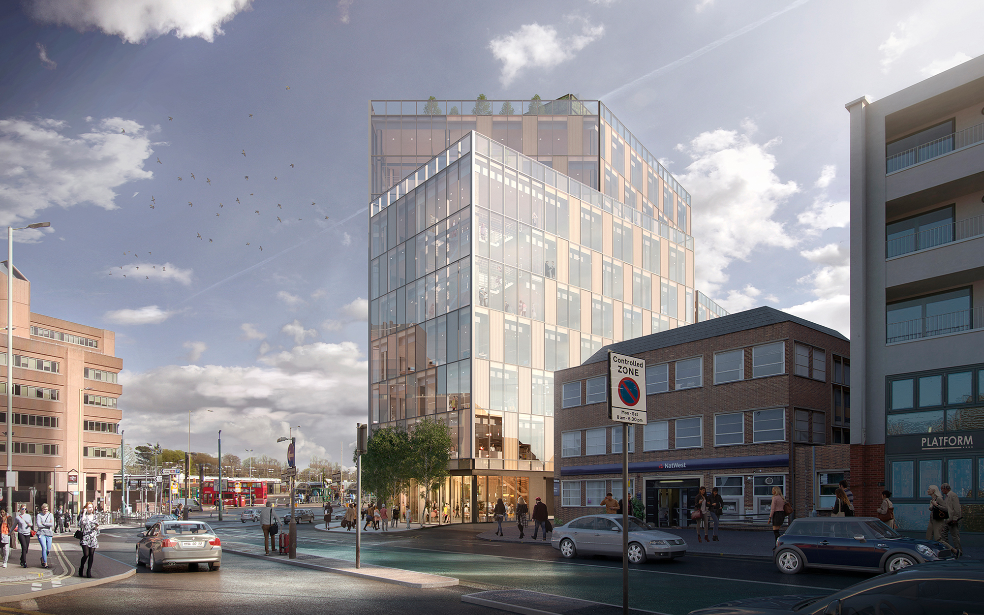 Future townscape: View of TJX Europe Head Office from Clarendon Road, Watford (CGI)