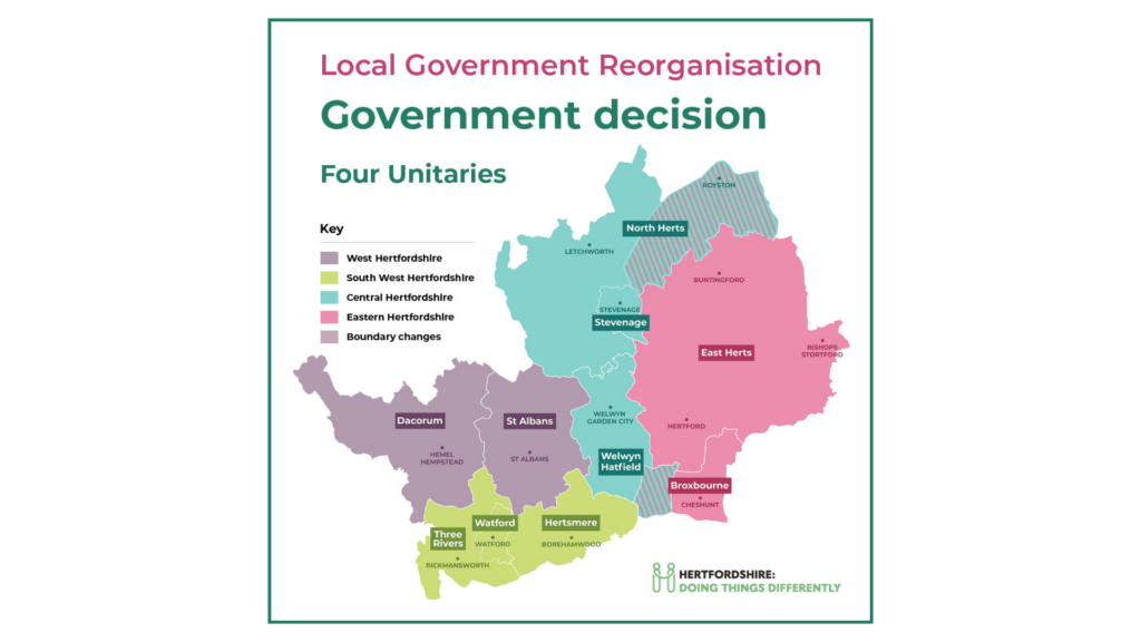 Government announces four unitary authorities in Hertfordshire