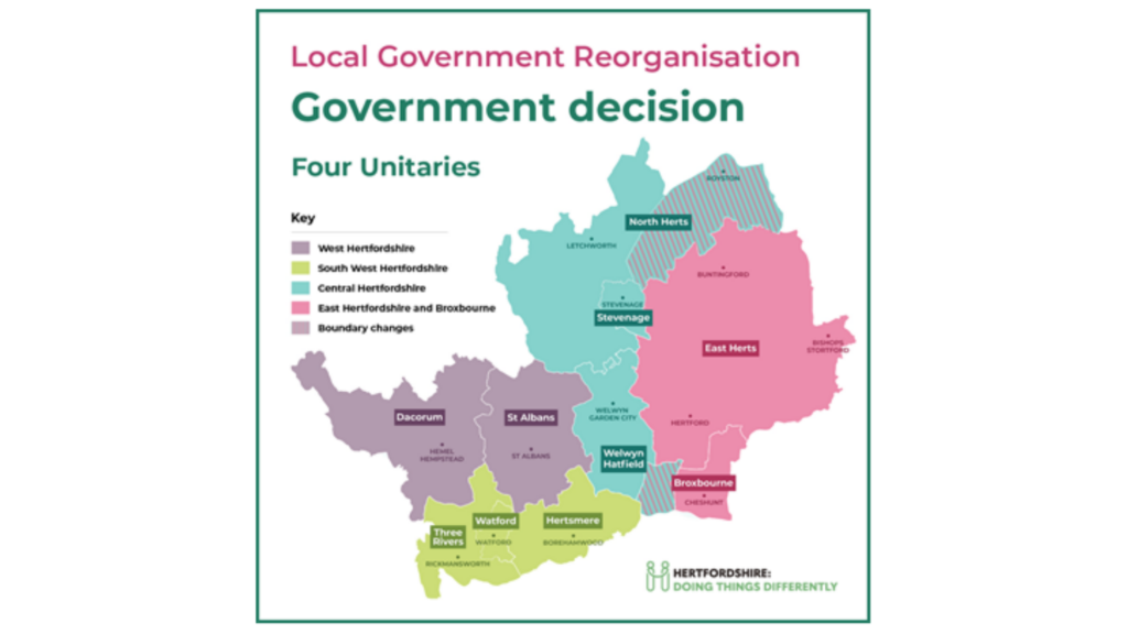 Government announces four unitary authorities in Hertfordshire