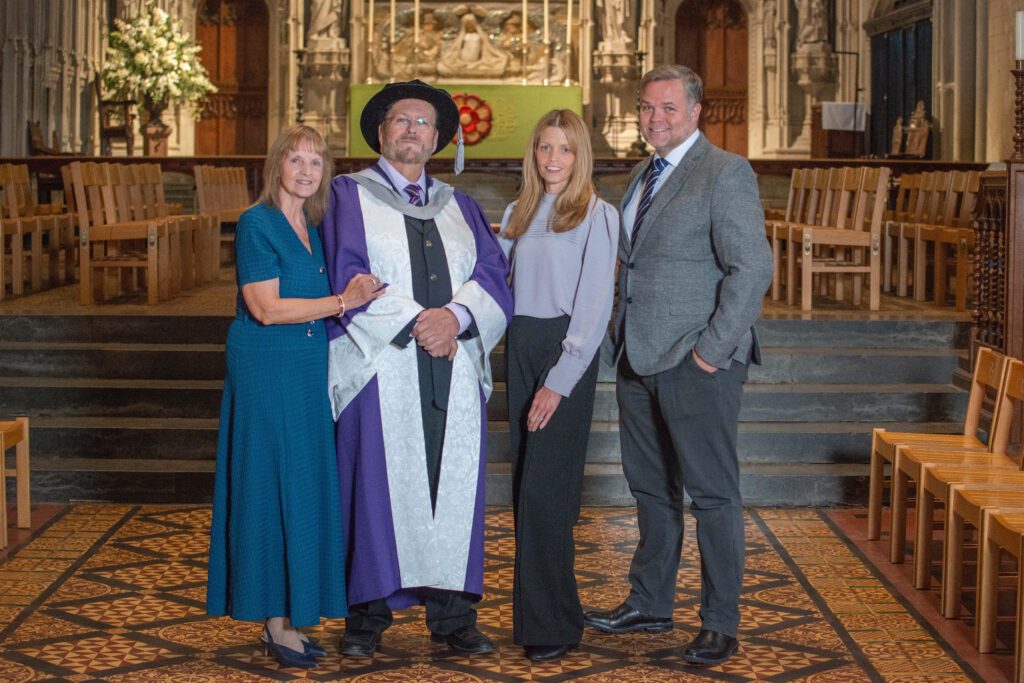 Adrian Hawkins OBE receiving his honorary doctorate from the University of Hertfordshire